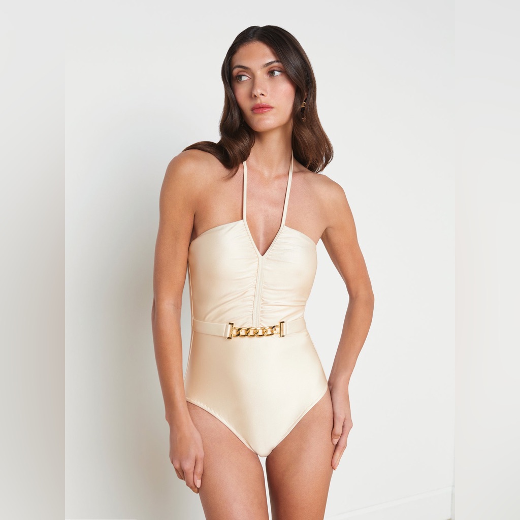 Lagence Leila Halter OnePiece Swimsuit Medium Brand NewChampagne 275